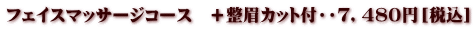 フェイスマッサージコース　＋整眉カット付・・７，４８０円［税込］